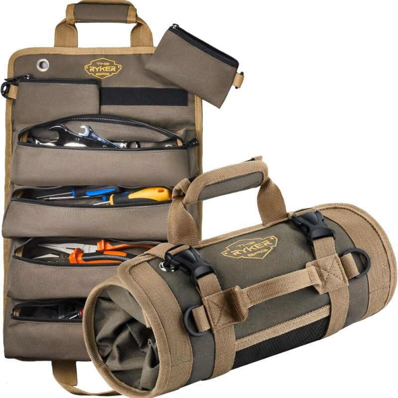 The Ryker Bag Tool Organizers - Small Tool Bag W/Detachable Pouches, Heavy Duty Roll Up Organizer : 6 Tool Pouches - Gifts for him Tool Roll Organizer For Mechanic, Electrician & Hobbyist