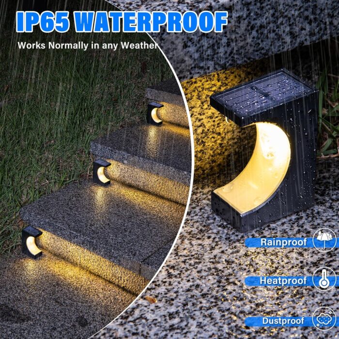 Fudosa Solar Step Lights for Outside - 6 Pack Waterproof Solar Stair Lights Deck Lighting Outdoor for Garden Backyard Landscape Yard Decor - Warm White - Image 4