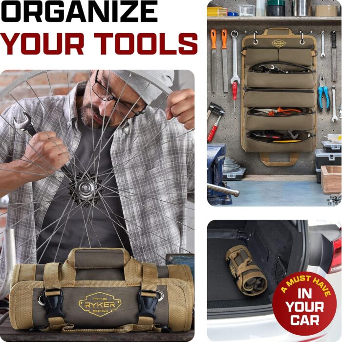 The Ryker Bag Tool Organizers - Small Tool Bag W/Detachable Pouches, Heavy Duty Roll Up Organizer : 6 Tool Pouches - Gifts for him Tool Roll Organizer For Mechanic, Electrician & Hobbyist - Image 7
