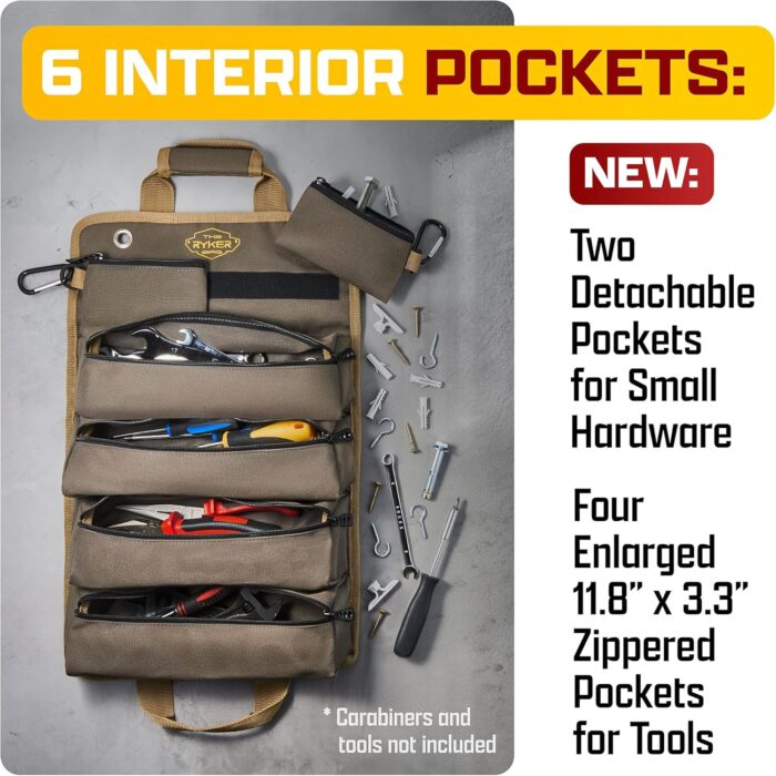 The Ryker Bag Tool Organizers - Small Tool Bag W/Detachable Pouches, Heavy Duty Roll Up Organizer : 6 Tool Pouches - Gifts for him Tool Roll Organizer For Mechanic, Electrician & Hobbyist - Image 4