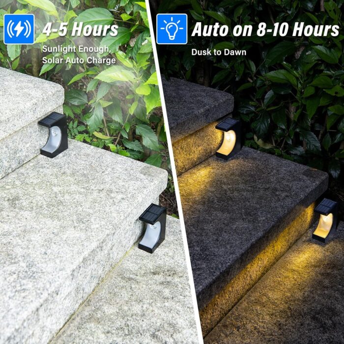 Fudosa Solar Step Lights for Outside - 6 Pack Waterproof Solar Stair Lights Deck Lighting Outdoor for Garden Backyard Landscape Yard Decor - Warm White - Image 6