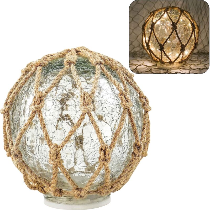 SAILINGSTORY Glass Fishing Float Nautical Lamp Coastal Beach Decor 6" Cracked Glass Ball Night Light
