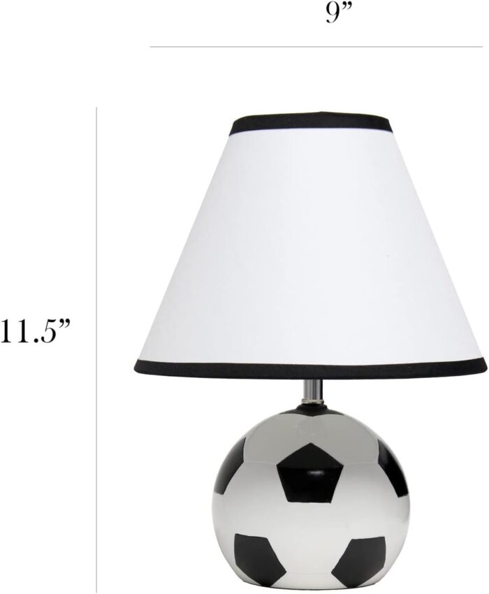 Simple Designs LT1079-SCR SportsLite 11.5" Tall Athletic Sports Soccer Ball Ceramic Bedside Table Desk Lamp w White Empire Fabric Shade w Black Trim for Kids' Room, Nursery, Bedroom,Gameroom, Mancave - Image 3