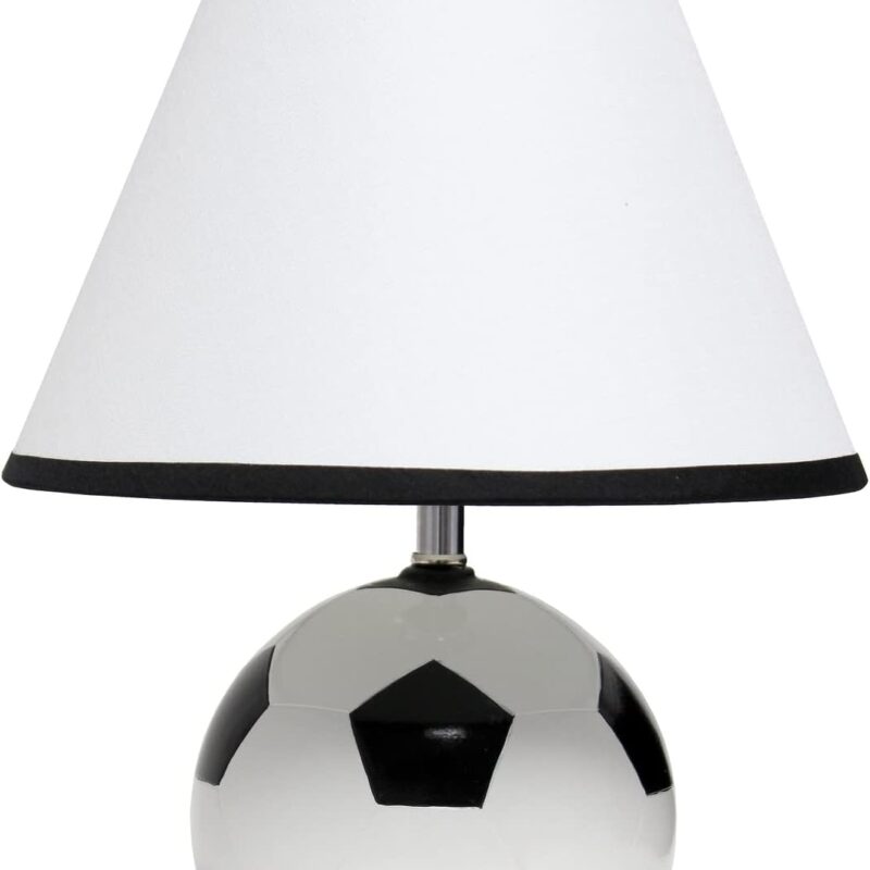 Simple Designs LT1079-SCR SportsLite 11.5" Tall Athletic Sports Soccer Ball Ceramic Bedside Table Desk Lamp w White Empire Fabric Shade w Black Trim for Kids' Room, Nursery, Bedroom,Gameroom, Mancave