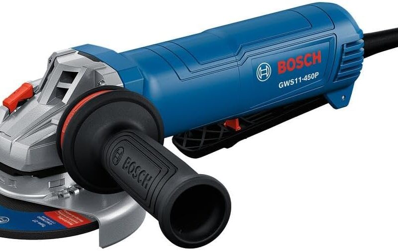 BOSCH GWS11-450P 4 ½ In. Ergonomic Angle Grinder - 11-Amp Motor, Anti-Vibration Handle, Adjustable Guard, KickBack Control - Ideal for Metal and Concrete Applications