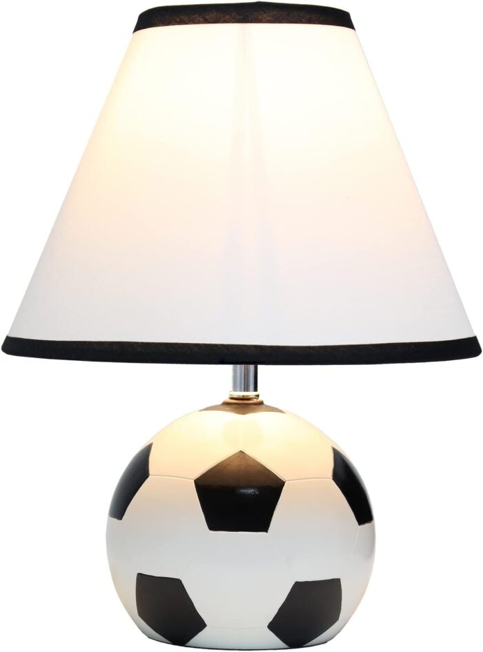 Simple Designs LT1079-SCR SportsLite 11.5" Tall Athletic Sports Soccer Ball Ceramic Bedside Table Desk Lamp w White Empire Fabric Shade w Black Trim for Kids' Room, Nursery, Bedroom,Gameroom, Mancave - Image 2