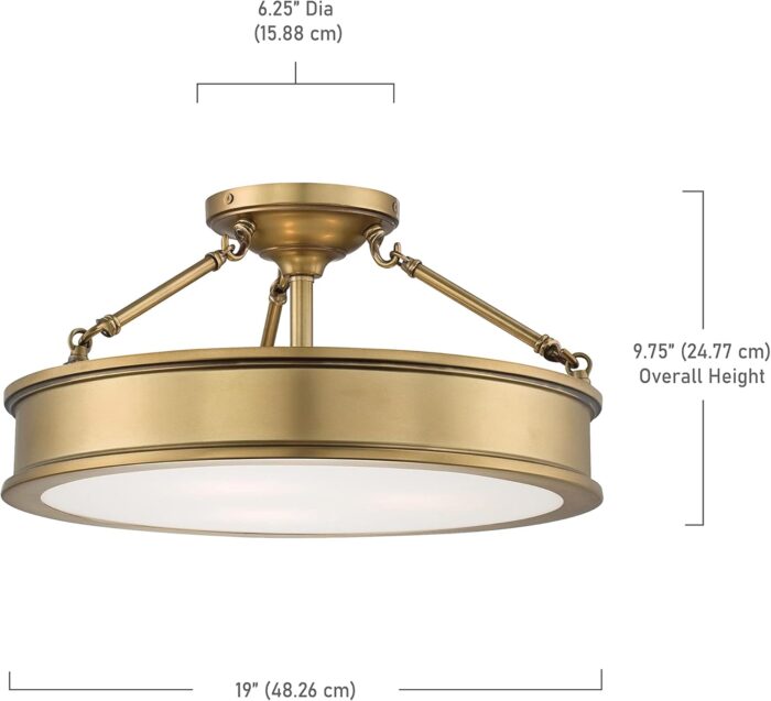 Minka Lavery Semi Flush Mount Ceiling Light 4177-249, Harbour Point Glass Lighting Fixture, 3 Light, Liberty Gold - Image 3