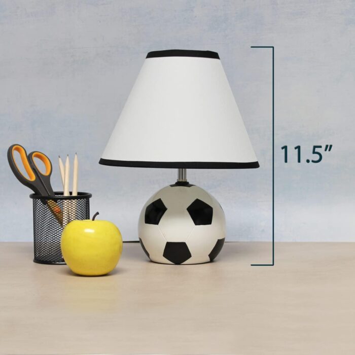 Simple Designs LT1079-SCR SportsLite 11.5" Tall Athletic Sports Soccer Ball Ceramic Bedside Table Desk Lamp w White Empire Fabric Shade w Black Trim for Kids' Room, Nursery, Bedroom,Gameroom, Mancave - Image 6