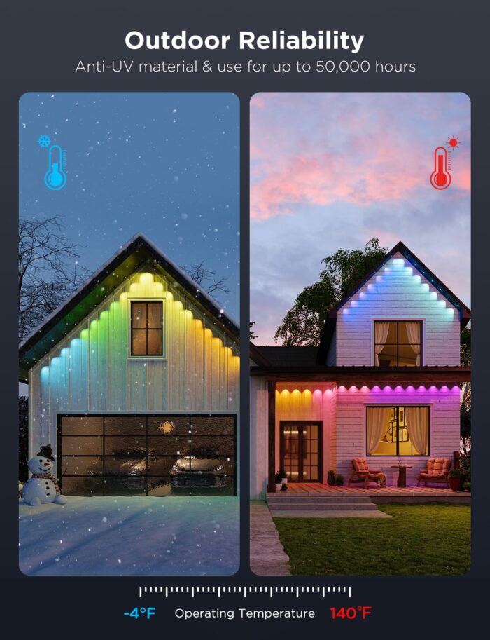 Govee Permanent Outdoor Lights Pro, 150ft with 90 RGBIC LED Lights for Daily and Accent Lighting, 75 Scene Modes for Outdoor Decor, IP67 Waterproof, Works with Alexa, Google Assistant, Matter, White - Image 6