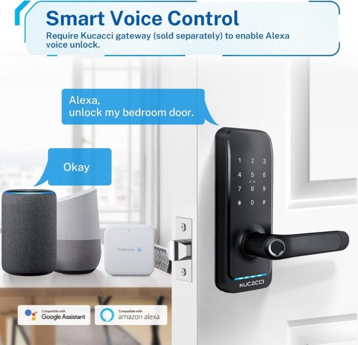 Smart Door Lock with Handle: Kucacci Keyless Entry Digital Door Lock for Front Door - Fingerprint Keypad Smart Dnob - Generate Passcode Remotely - App Control - Easy Installation(Black) - Image 5