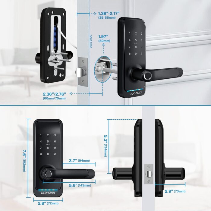 Smart Door Lock with Handle: Kucacci Keyless Entry Digital Door Lock for Front Door - Fingerprint Keypad Smart Dnob - Generate Passcode Remotely - App Control - Easy Installation(Black) - Image 7