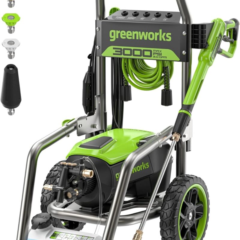Greenworks Pro Brushless 3000 PSI (CSA Certified) 2.0 GPM Max / 1.1 GPM Electric Pressure Washer (Foldable Handles, Rugged Steel Frame, 25 FT Hose, 35 FT GFCI Power Cord)