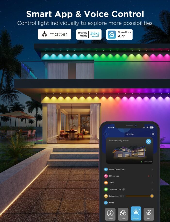 Govee Permanent Outdoor Lights Pro, 150ft with 90 RGBIC LED Lights for Daily and Accent Lighting, 75 Scene Modes for Outdoor Decor, IP67 Waterproof, Works with Alexa, Google Assistant, Matter, White - Image 8