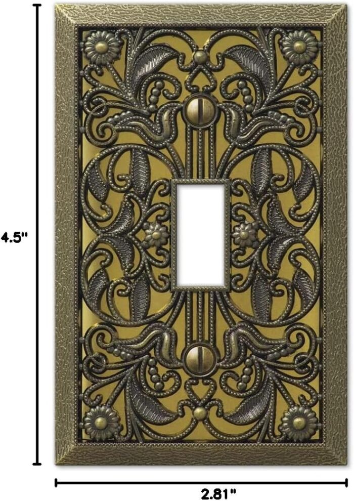 Amerelle 65TAB Filigree Wallplate, 1 Toggle, Antique Brass - Image 2