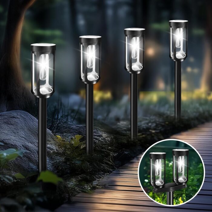 Solar Pathway Lights Outdoor Waterproof, 8 White LED Solar Powered Garden Light Decorations, Auto On/Off Outdoor Light for Yard Patio Lawn Walkway Garden Decor (8 Single or 4 Double Lights) - Image 2