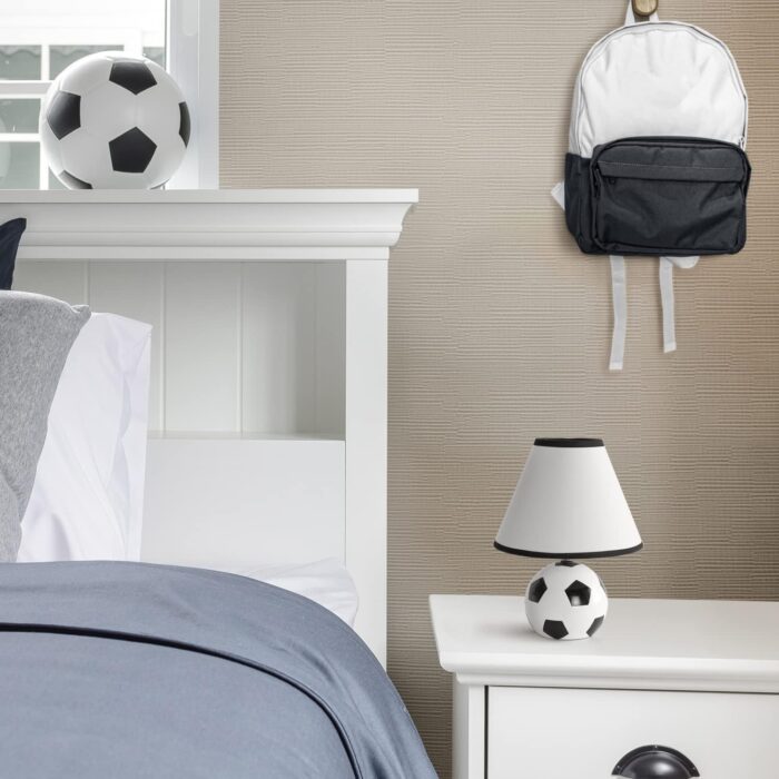 Simple Designs LT1079-SCR SportsLite 11.5" Tall Athletic Sports Soccer Ball Ceramic Bedside Table Desk Lamp w White Empire Fabric Shade w Black Trim for Kids' Room, Nursery, Bedroom,Gameroom, Mancave - Image 5