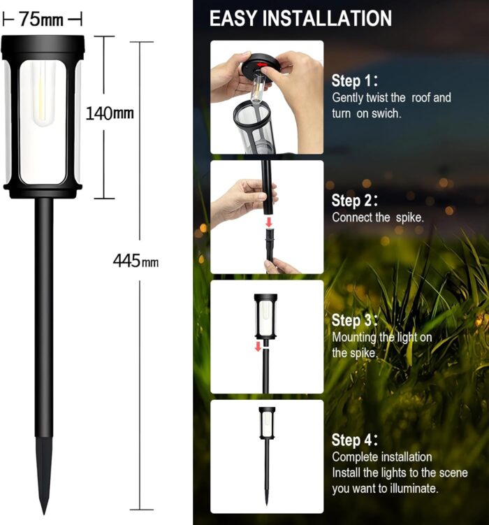 Solar Pathway Lights Outdoor Waterproof, 8 White LED Solar Powered Garden Light Decorations, Auto On/Off Outdoor Light for Yard Patio Lawn Walkway Garden Decor (8 Single or 4 Double Lights) - Image 5