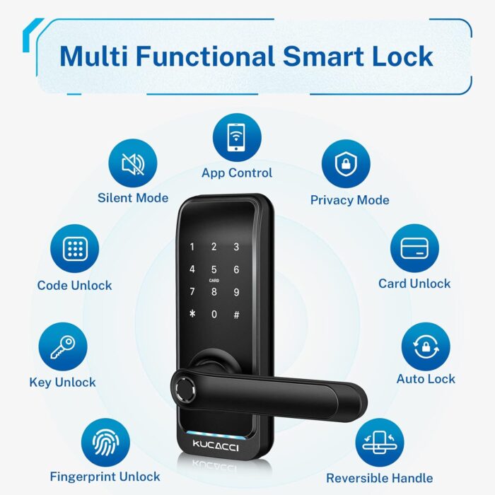 Smart Door Lock with Handle: Kucacci Keyless Entry Digital Door Lock for Front Door - Fingerprint Keypad Smart Dnob - Generate Passcode Remotely - App Control - Easy Installation(Black) - Image 2