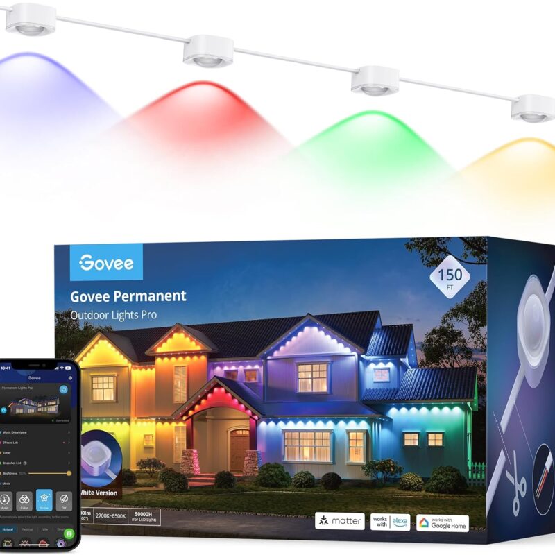 Govee Permanent Outdoor Lights Pro, 150ft with 90 RGBIC LED Lights for Daily and Accent Lighting, 75 Scene Modes for Outdoor Decor, IP67 Waterproof, Works with Alexa, Google Assistant, Matter, White