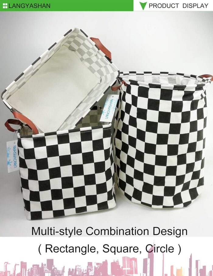LANGYASHAN Laundry Basket Canvas Fabric Collapsible Organizer Basket for Storage Bin Toy Bins Gift Baskets Bedroom Clothes Children Nursery Hamper (Racing Flag) - Image 9