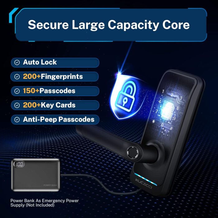 Smart Door Lock with Handle: Kucacci Keyless Entry Digital Door Lock for Front Door - Fingerprint Keypad Smart Dnob - Generate Passcode Remotely - App Control - Easy Installation(Black) - Image 6
