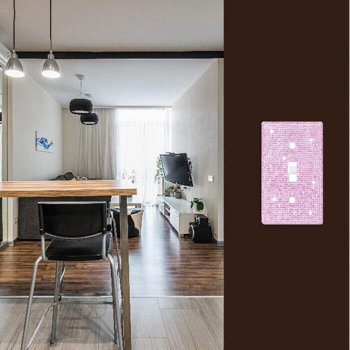 Wall Plate Light Switch Cover, Standard Size 4.50" x 2.76", Dengduoduo Silver Pink Rhinestones Bling Decorative Wall Plate Light Switch Outlet Cover for Bedroom Accessories Home Decor - Image 3