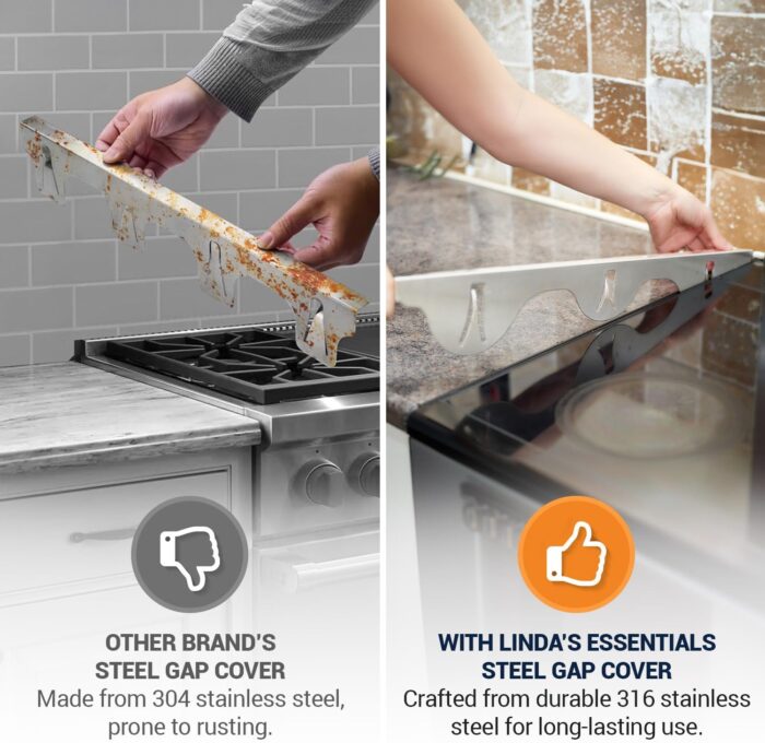 Linda’s Essentials Stove Gap Covers Stainless Steel (2 Pack), 316 Stainless Steel Stove Gap Covers Heat Resistant Oven Gap Filler Seals Spaces Between Stovetop and Counter (25.4 Inches, Silver(Steel)) - Image 3