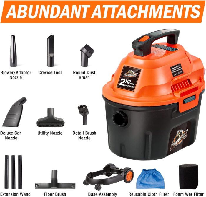 Armor All AA255W Wet/Dry Utility Vac 2.5 Gallon, 2.5-Gallon,120 Volts (AC), Orange/Black - Image 4