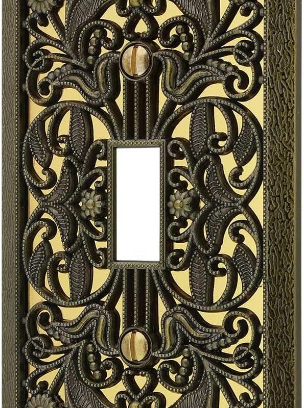Amerelle 65TAB Filigree Wallplate, 1 Toggle, Antique Brass