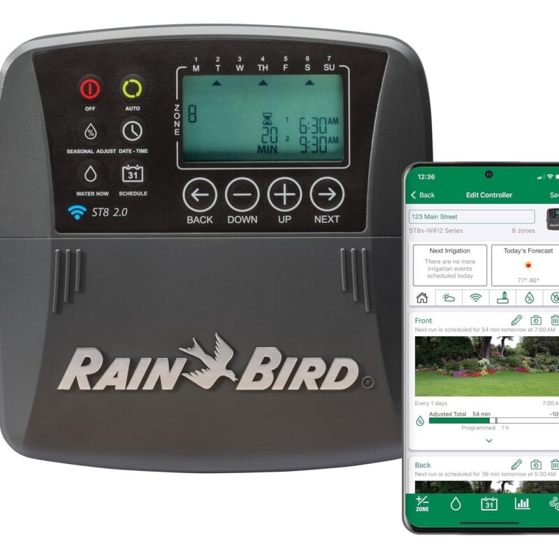 Rain Bird ST8I-2.0 Smart Indoor WiFi Sprinkler/Irrigation System Timer/Controller, WaterSense Certified, 8-Zone/Station, Compatible with Amazon Alexa