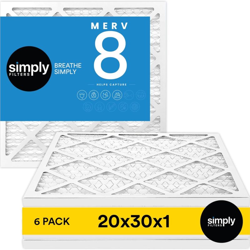 Simply 20x30x1 Air Filter, Merv 8, MPR 600, 6 Pack, For Home AC Furnace & HVAC (Actual Size: 19.875"x29.875"x0.75") DUST, Pet, & Allergy Control
