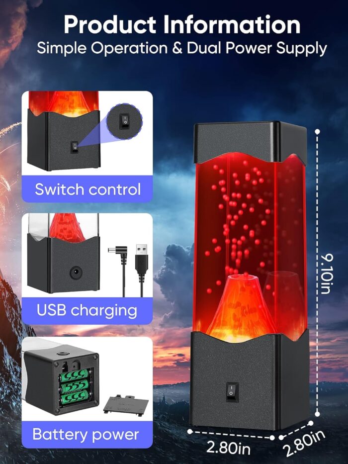 Volcano Lamp, Realistic Volcanic Eruption Night Light, USB Powered Night Light for Kids Adults, Relaxing Table Lamp for Bedroom Home Decor Office Mood Lighting Birthday Father's Day Christmas Gifts - Image 5