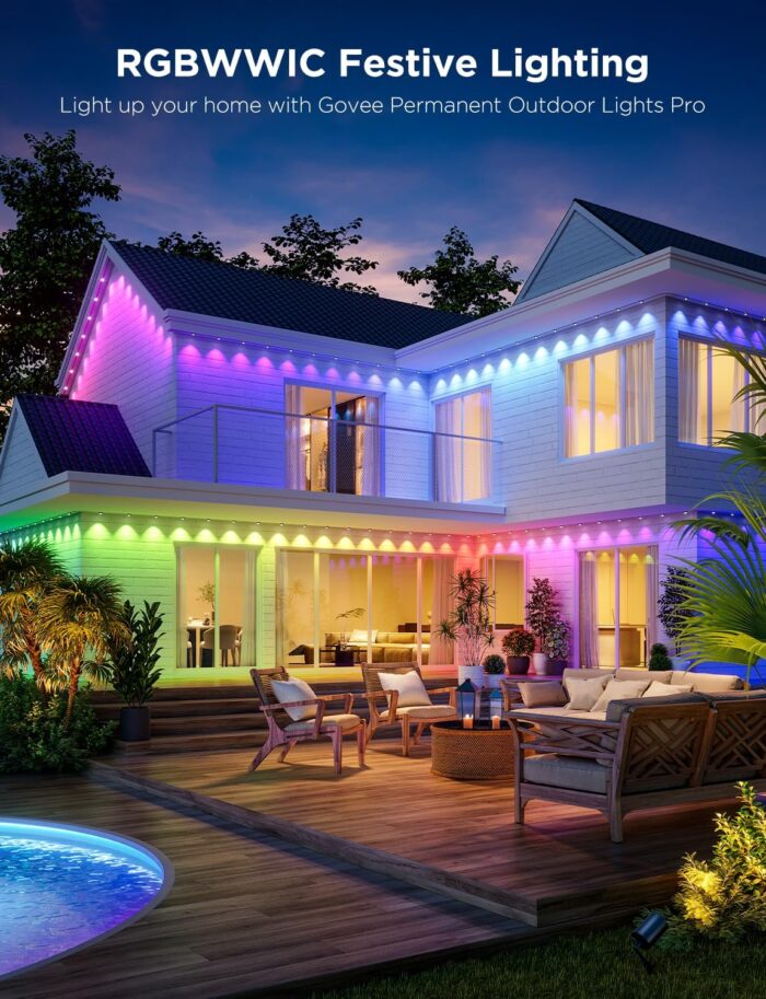 Govee Permanent Outdoor Lights Pro, 150ft with 90 RGBIC LED Lights for Daily and Accent Lighting, 75 Scene Modes for Outdoor Decor, IP67 Waterproof, Works with Alexa, Google Assistant, Matter, White - Image 2