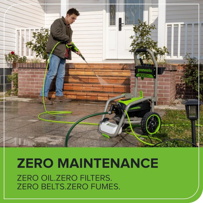 Greenworks Pro Brushless 3000 PSI (CSA Certified) 2.0 GPM Max / 1.1 GPM Electric Pressure Washer (Foldable Handles, Rugged Steel Frame, 25 FT Hose, 35 FT GFCI Power Cord) - Image 7