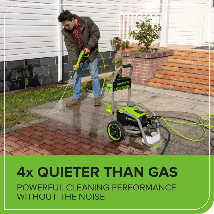Greenworks Pro Brushless 3000 PSI (CSA Certified) 2.0 GPM Max / 1.1 GPM Electric Pressure Washer (Foldable Handles, Rugged Steel Frame, 25 FT Hose, 35 FT GFCI Power Cord) - Image 9