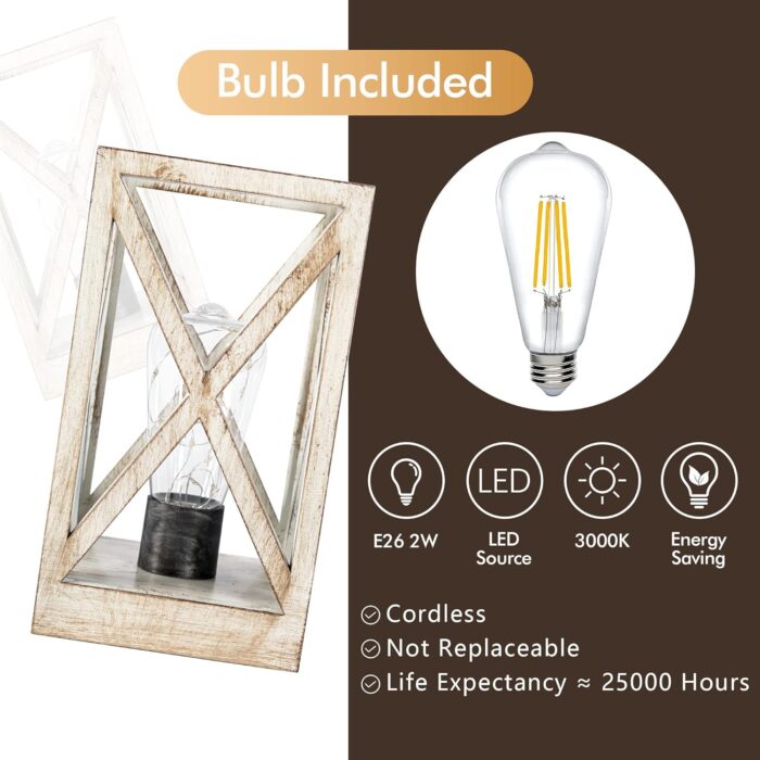 WINGBO 2 Pack Retro Battery Powered Table Lamps, Battery Operated Cordless Lamp Set, Portable Nightlight Decorative Light for Living Room Dining Room Bedroom Entryway Patio Backyard, White Finish - Image 4