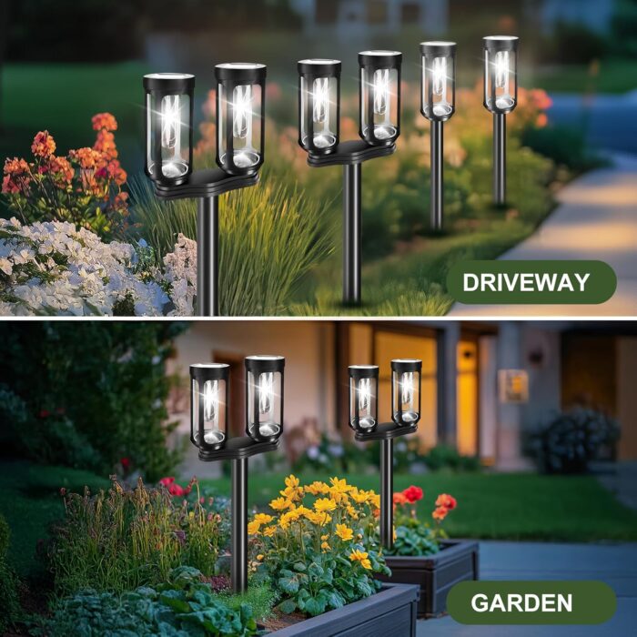 Solar Pathway Lights Outdoor Waterproof, 8 White LED Solar Powered Garden Light Decorations, Auto On/Off Outdoor Light for Yard Patio Lawn Walkway Garden Decor (8 Single or 4 Double Lights) - Image 8