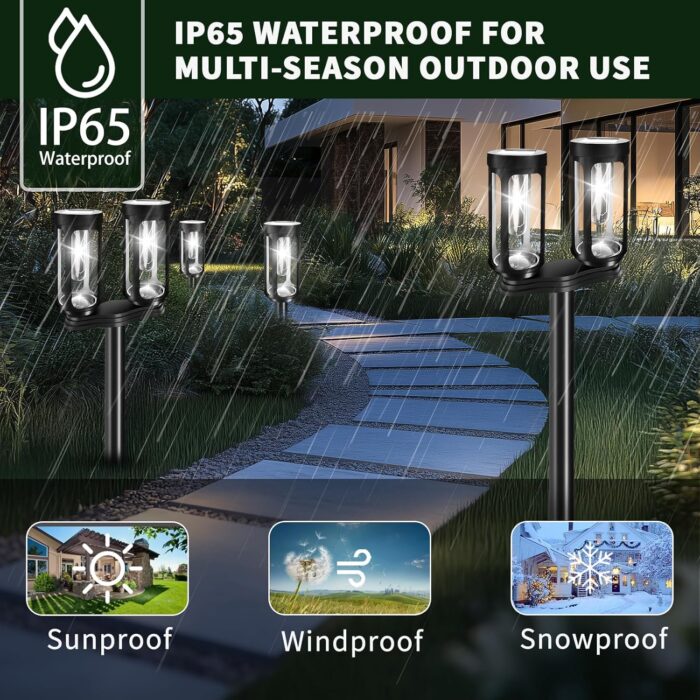 Solar Pathway Lights Outdoor Waterproof, 8 White LED Solar Powered Garden Light Decorations, Auto On/Off Outdoor Light for Yard Patio Lawn Walkway Garden Decor (8 Single or 4 Double Lights) - Image 4