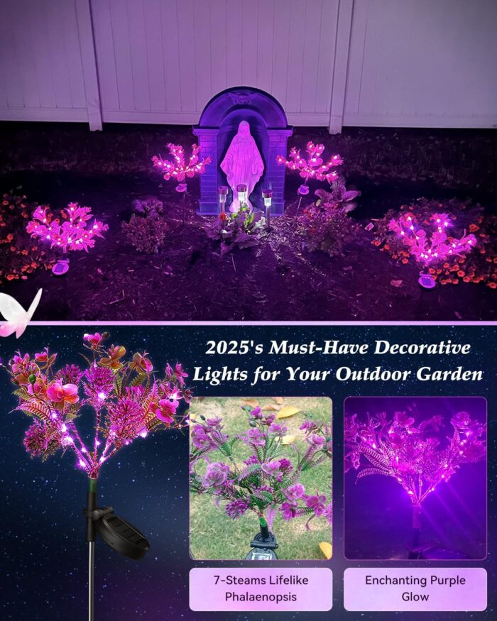 Neporal Solar Garden Lights, 6PK Purple Phalaenopsis Solar Flowers Outdoor Waterproof, Solar Lights Decorative for Garden,Yard Decor, Outdoor Decor - Image 2