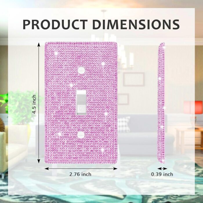 Wall Plate Light Switch Cover, Standard Size 4.50" x 2.76", Dengduoduo Silver Pink Rhinestones Bling Decorative Wall Plate Light Switch Outlet Cover for Bedroom Accessories Home Decor - Image 2
