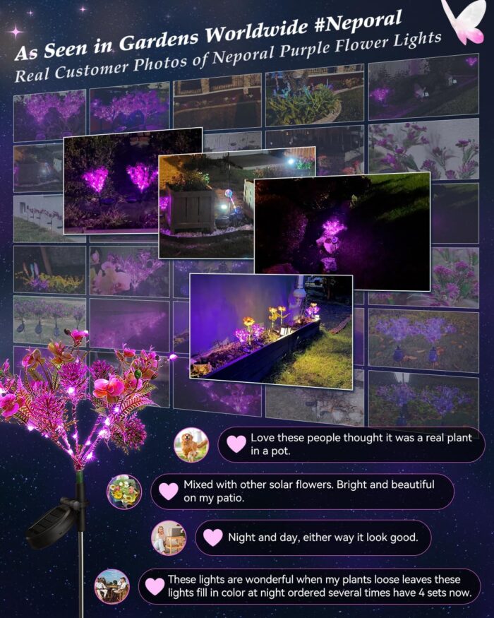 Neporal Solar Garden Lights, 6PK Purple Phalaenopsis Solar Flowers Outdoor Waterproof, Solar Lights Decorative for Garden,Yard Decor, Outdoor Decor - Image 6