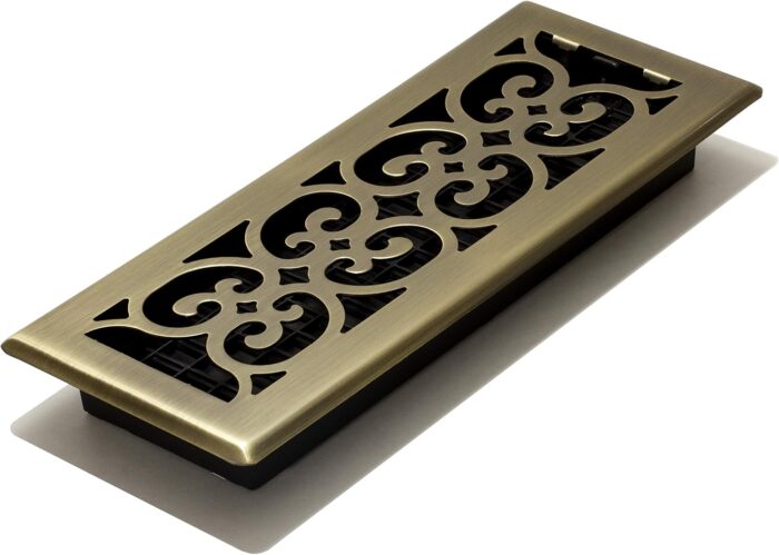 Decor Grates SPH412-A Scroll Design Floor Register, 4x12 Inches, Antique Brass Finish