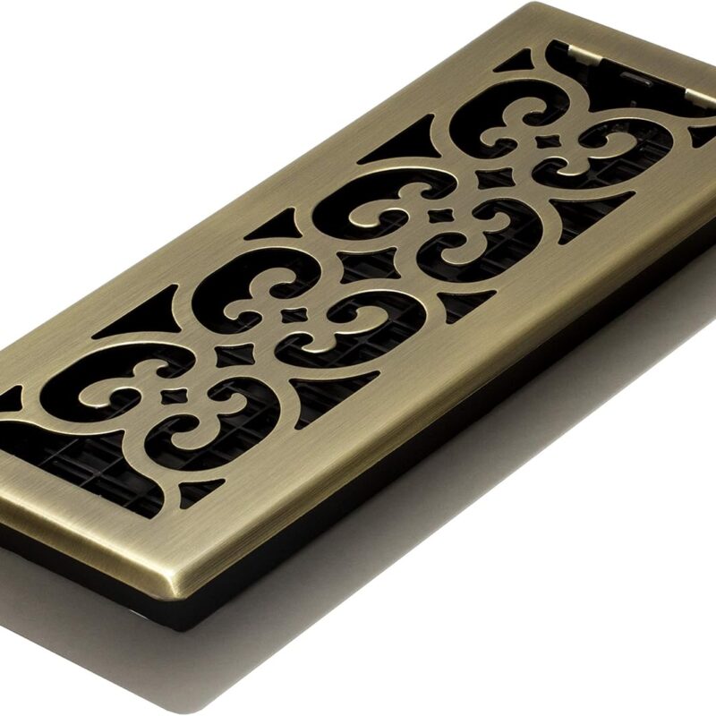 Decor Grates SPH412-A Scroll Design Floor Register, 4x12 Inches, Antique Brass Finish