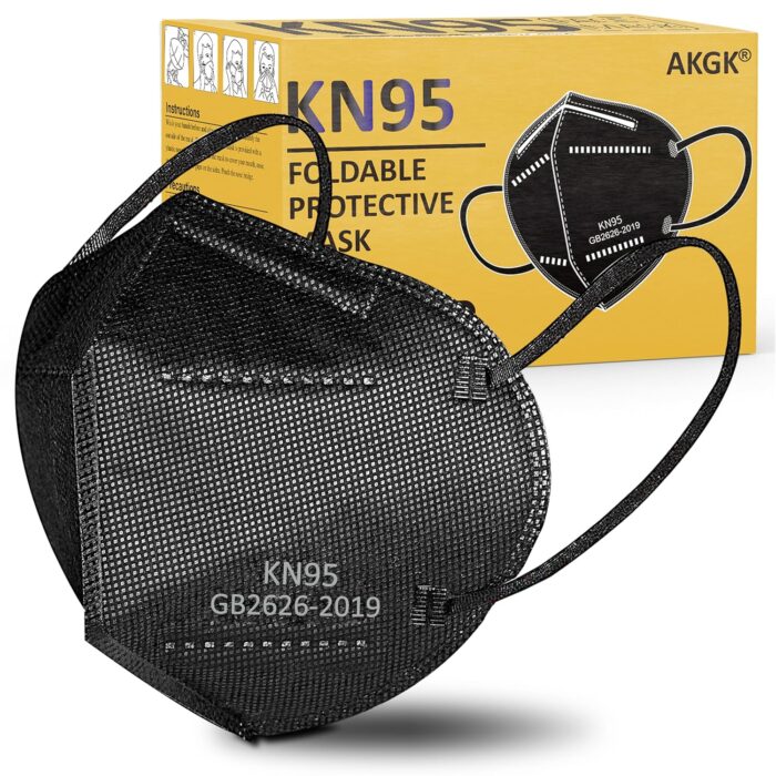 akgk KN95 Face Mask 50 PCS, Breathable Protection Masks, Individually Wrapped, 5-Ply KN95 Black Masks, Cup Dust Safety Masks - Image 3