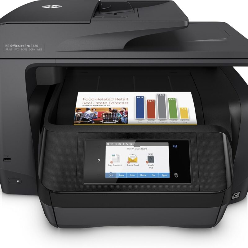 HP OfficeJet Pro 8720 All-in-One Wireless Printer, HP Instant Ink or Amazon Dash replenishment ready - Black (M9L74A)
