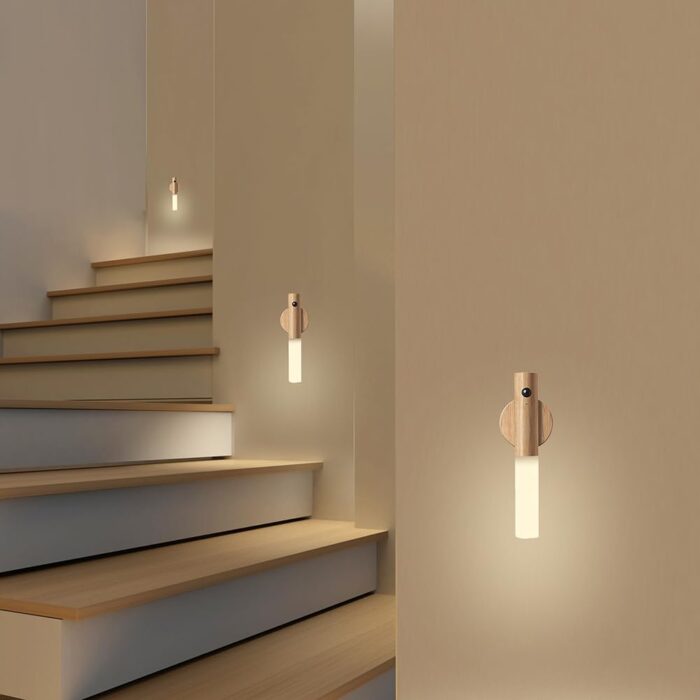 LANDGOO Wooden Motion Sensor Night Lights Magnet Body Sensor Hallway Night Lights Rechargeable Led Light Portable Stairway,Wall Sconce Battery Powered Cabinet Lights - Image 2