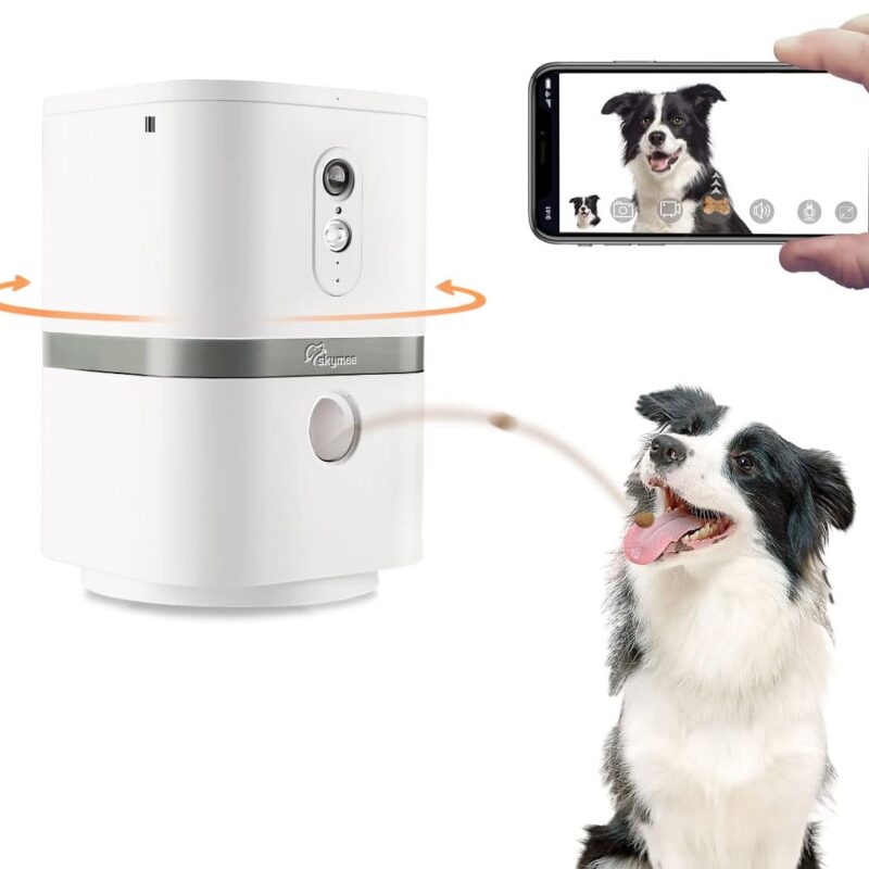 SKYMEE Petalk AI II Dog Camera with Speaker no Subscription,Dog Camera Automatic Treat Dispenser, WiFi Pet Camera with 180° Pan Full-Room View,(2.4G WiFi Only