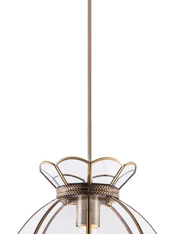 12“ Vintage Brass Pendant Light Fixture, Flower Hanging Lamp for Kitchen Island, Glass Lotus Flower Ceiling Pendant Lighting for Entryway, Dining Room, Bedroom, Living Room, Clear, Large