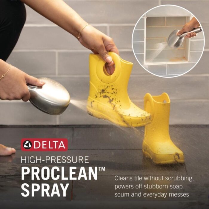 Delta Faucet 6-Setting In2ition 2-in-1 Dual Shower Head with ProClean Spray, Matte Black Round Shower Head with Hose, Hand Held Shower Head, Matte Black 75655BL - Image 3