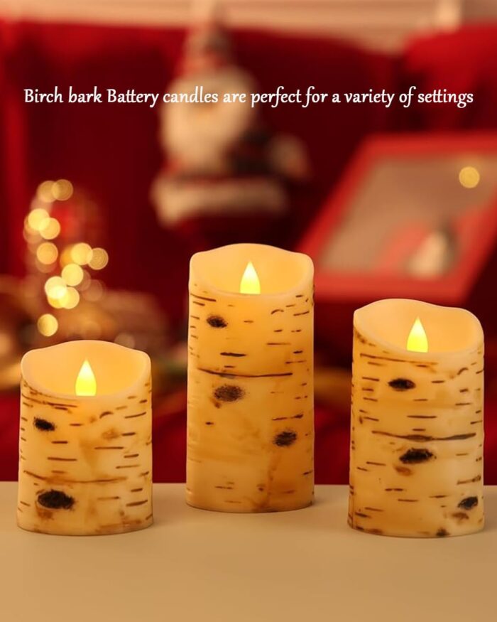 Comenzar Flameless Candles Birch Bark Candle LED Candles Home Decor H: 456" x D: 3.25" Electric Candle Faux Candles with Remote Timer Pack 3 - Image 7